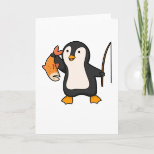 Pinguïn als hengelaar met vis kaart