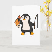 Pinguïn als hengelaar met vis kaart (Gele Bloem)