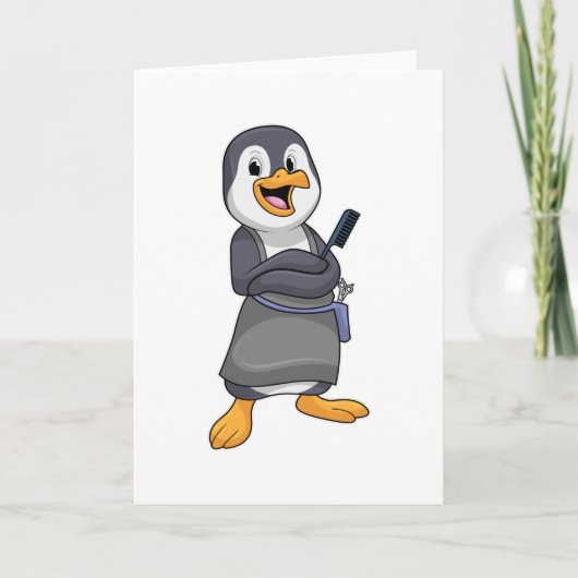 Pinguïn als kapper met kam kaart (Voorkant)