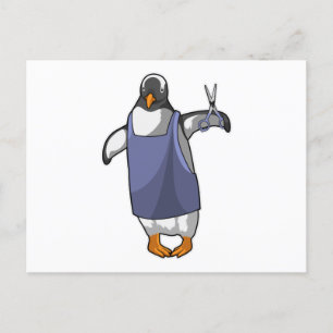 Pinguïn als kapper met schaar briefkaart