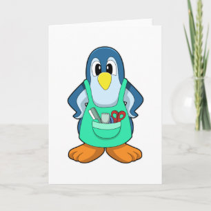 Pinguïn als kapper met schaar en scheermes kaart