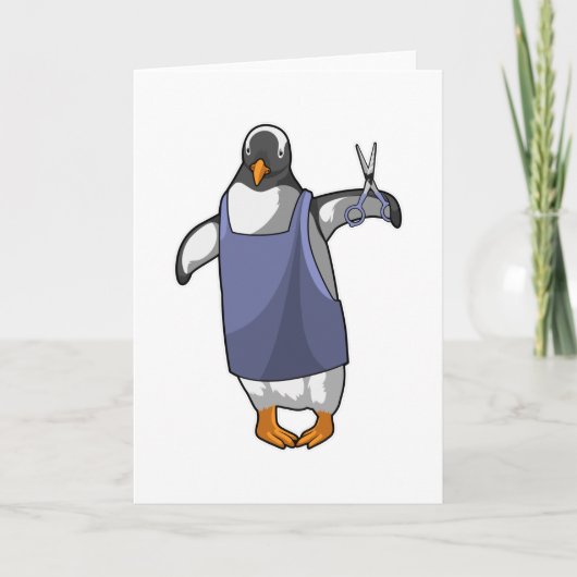 Pinguïn als kapper met schaar kaart (Voorkant)