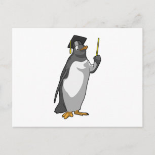 Pinguïn als leraar met aanwijsstok briefkaart