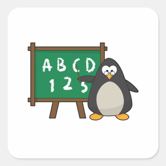 Pinguïn als leraar met Blackboard Vierkante Sticker (Voorkant)