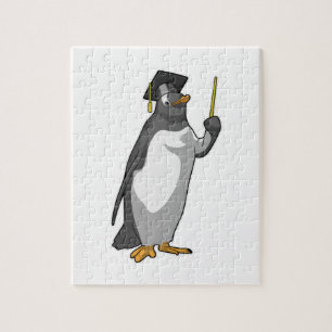 Pinguïn als leraar met wijzer legpuzzel