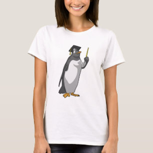 Pinguïn als leraar met wijzer t-shirt