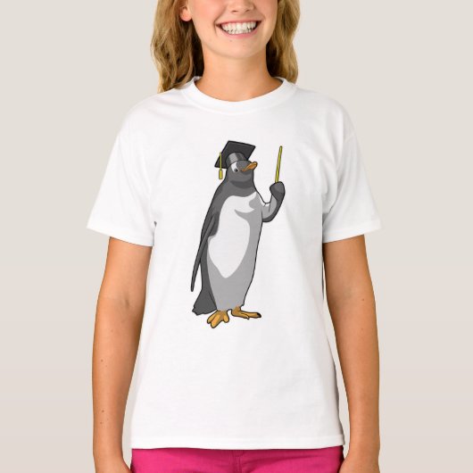 Pinguïn als leraar met wijzer t-shirt (Voorkant)