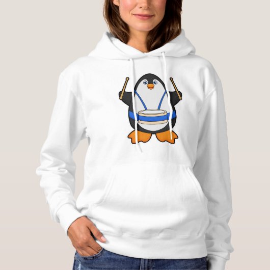 Pinguïn als muzikant met rum hoodie (Voorkant)