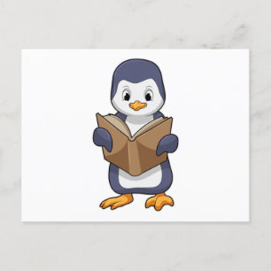 Pinguïn als nerd met boek briefkaart