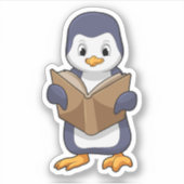 Pinguïn als nerd met boek sticker (Voorkant)