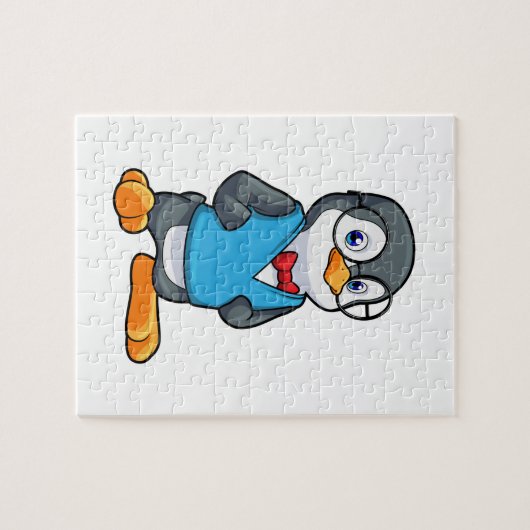 Pinguïn als Nerd met bril Legpuzzel (Horizontaal)