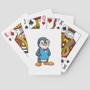 Pinguïn als Nerd met bril Pokerkaarten
