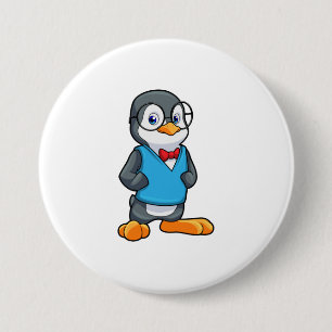 Pinguïn als Nerd met bril Ronde Button 7,6 Cm