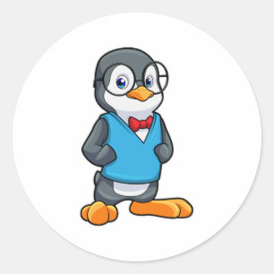 Pinguïn als Nerd met bril Ronde Sticker
