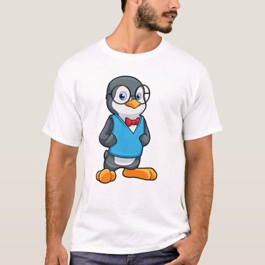 Pinguïn als Nerd met bril T-shirt (Voorkant)