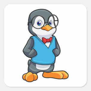 Pinguïn als Nerd met bril Vierkante Sticker