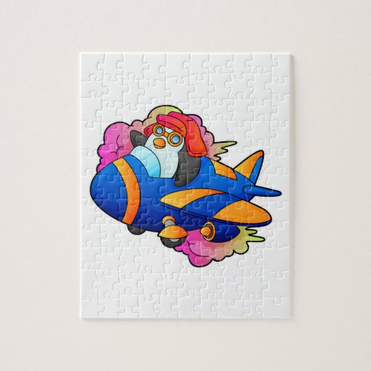 Pinguïn als piloot met vliegtuig legpuzzel (Verticaal)