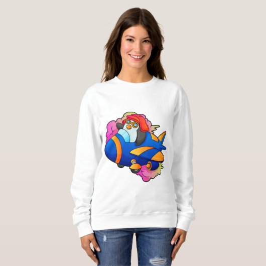 Pinguïn als piloot met vliegtuig trui (Voorkant volledig)