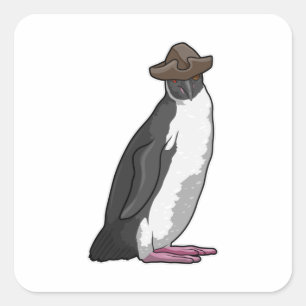 Pinguïn als piraat met Pet Vierkante Sticker