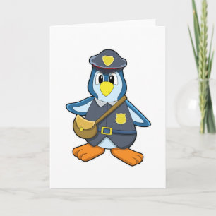 Pinguïn als politieagente met handtas kaart