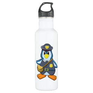 Pinguïn als politieman met handtas waterfles 
