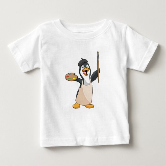 Pinguïn als schilder met penseel en kleur verf (Voorkant)
