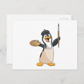 Pinguïn als schilder met penseel en kleur verf briefkaart (Voorkant / Achterkant)