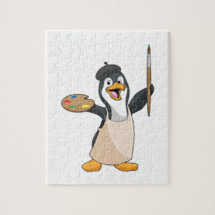 Pinguïn als schilder met penseel en kleur verf legpuzzel