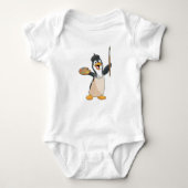 Pinguïn als schilder met penseel en kleur verf romper (Voorkant)