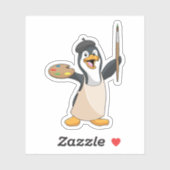 Pinguïn als schilder met penseel en kleur verf sticker (Vel)