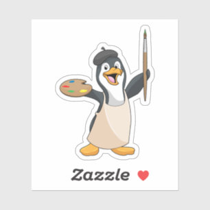 Pinguïn als schilder met penseel en kleur verf sticker