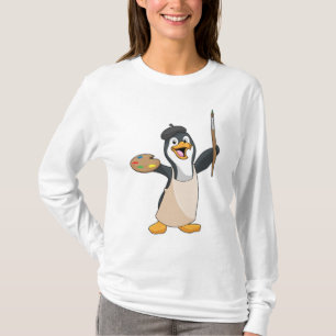 Pinguïn als schilder met penseel en kleur verf t-shirt