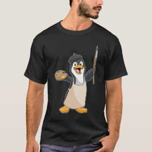 Pinguïn als schilder met penseel en kleur verf t-shirt
