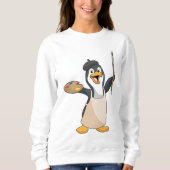 Pinguïn als schilder met penseel en kleur verf trui (Voorkant)