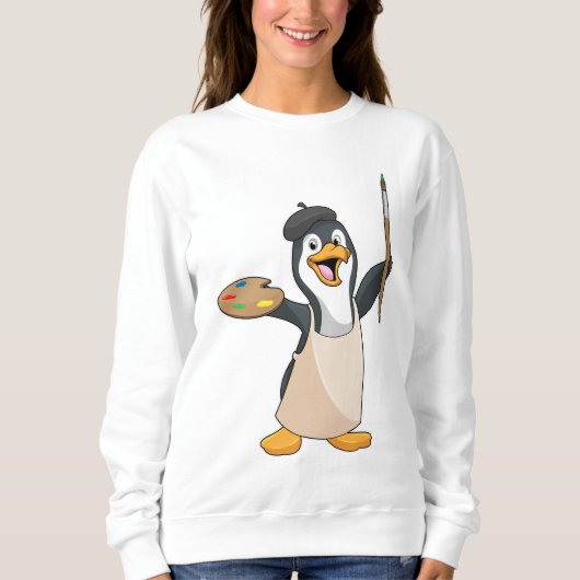 Pinguïn als schilder met penseel en kleur verf trui (Voorkant)