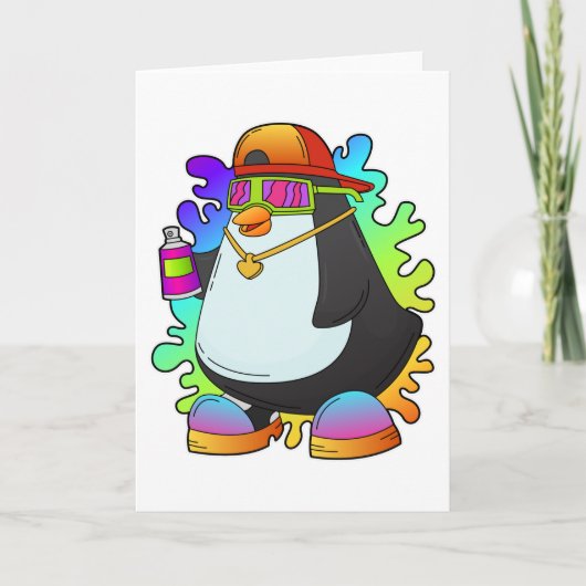 Pinguïn als schilder met spuitbus kaart (Voorkant)