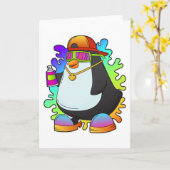 Pinguïn als schilder met spuitbus kaart (Gele Bloem)
