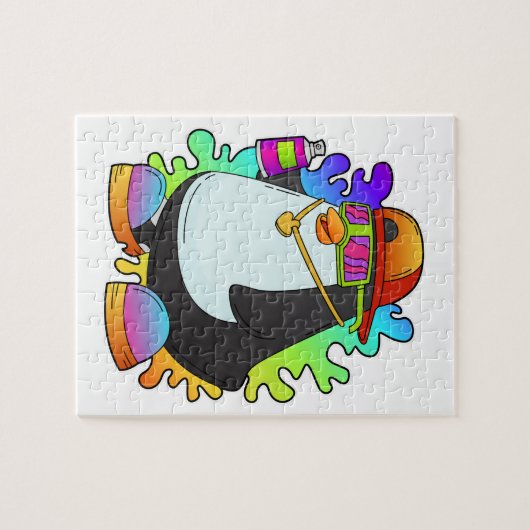Pinguïn als schilder met verstuiving legpuzzel (Horizontaal)