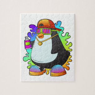 Pinguïn als schilder met verstuiving legpuzzel