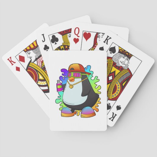 Pinguïn als schilder met verstuiving pokerkaarten (Achterkant)