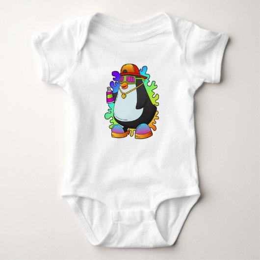 Pinguïn als schilder met verstuiving romper (Voorkant)