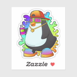 Pinguïn als schilder met verstuiving sticker