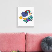 Pinguïn als Skater met skateboard Canvas Afdruk (Insitu (Woonkamer))