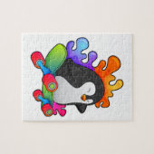 Pinguïn als Skater met skateboard Legpuzzel (Horizontaal)