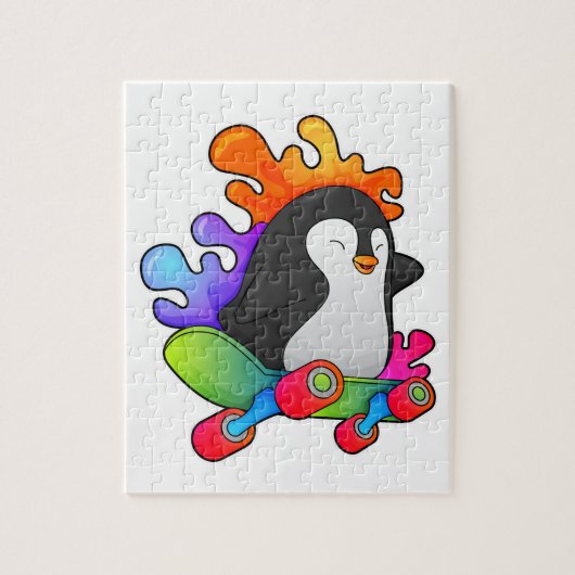 Pinguïn als Skater met skateboard Legpuzzel (Verticaal)
