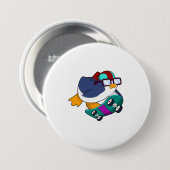 Pinguïn als Skater met skateboard Ronde Button 7,6 Cm (Voorkant /achterkant)