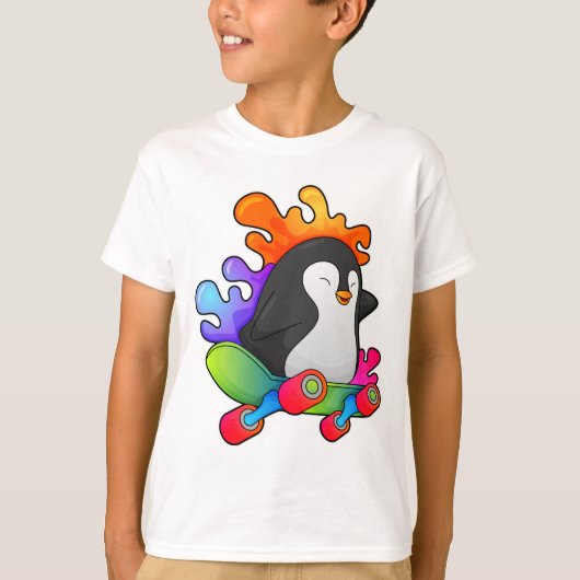 Pinguïn als Skater met skateboard T-shirt (Voorkant)
