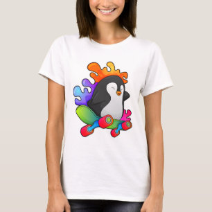 Pinguïn als Skater met skateboard T-shirt