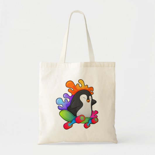 Pinguïn als Skater met skateboard Tote Bag (Voorkant)