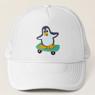 Pinguïn als Skater op skateboard Trucker Pet